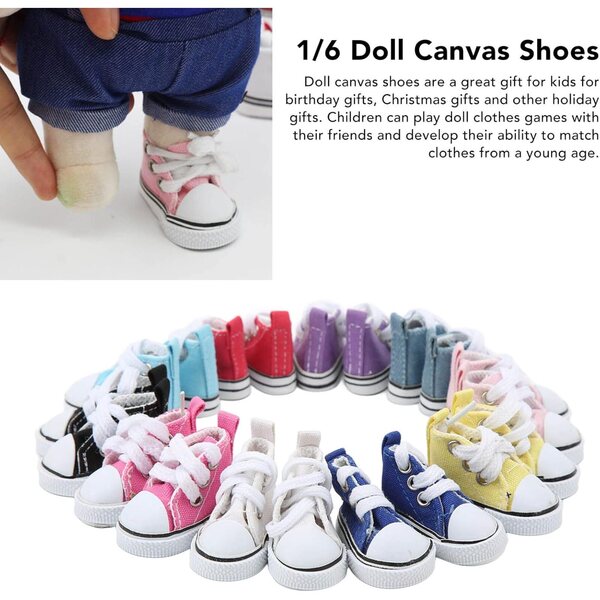 10 Paia Scarpe Tela per Bambole 1/6 Antiscivolo Fondo Gomma Colori Assortiti