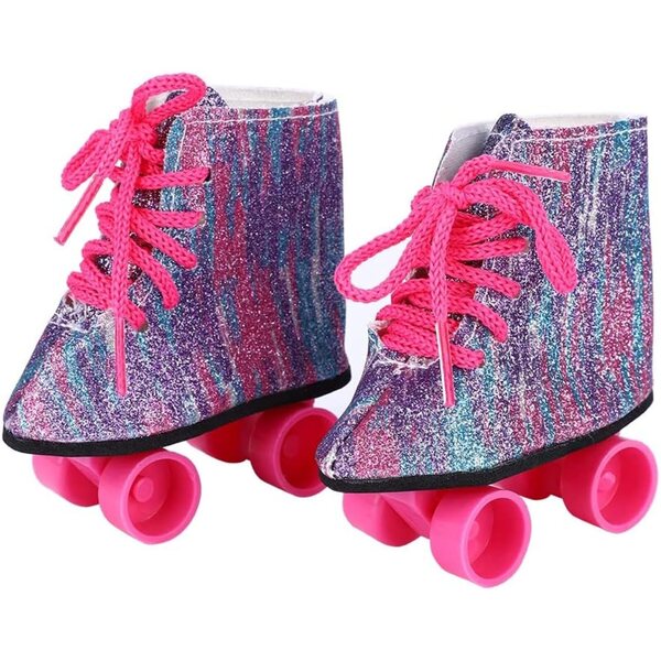 Scarpe Skate per Bambole 18 Pollici | Pattini a Rotelle Rosa e Colorati Trendy