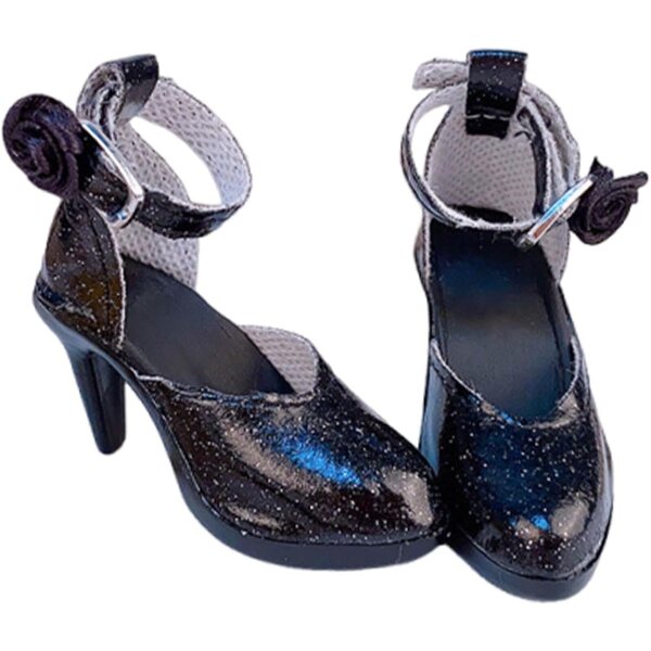 Scarpe con Tacco Alto per Bambole 1/6 in PVC Nero - Accessori Moda 24 Pollici