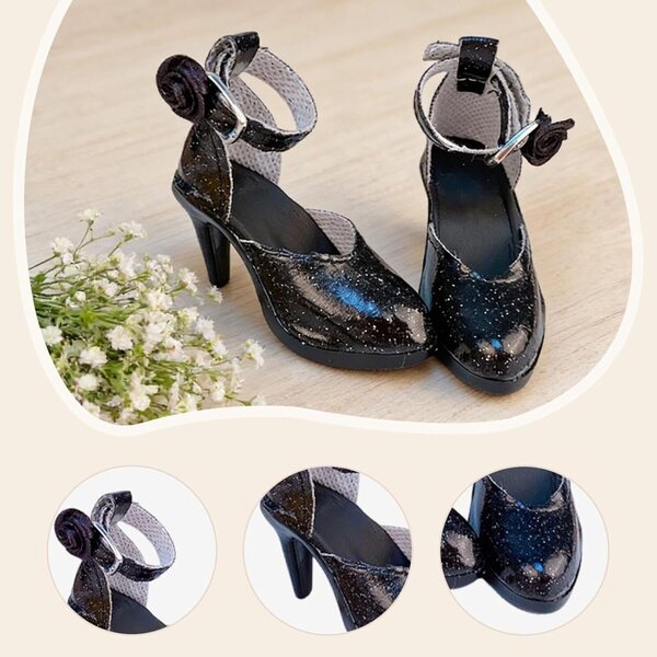 Scarpe con Tacco Alto per Bambole 1/6 in PVC Nero - Accessori Moda 24 Pollici