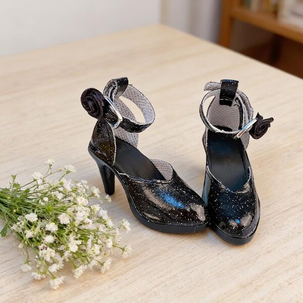 Scarpe con Tacco Alto per Bambole 1/6 in PVC Nero - Accessori Moda 24 Pollici