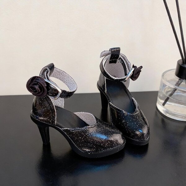 Scarpe con Tacco Alto per Bambole 1/6 in PVC Nero - Accessori Moda 24 Pollici