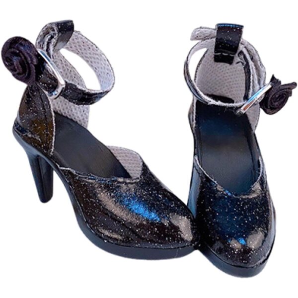 Scarpe con Tacco Alto per Bambole 1/6 in PVC Nero - Accessori Moda 24 Pollici