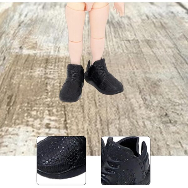 1/12 Sportschuhe für OB11-Puppen, Schwarz – bequemes und widerstandsfähiges Schuhwerk