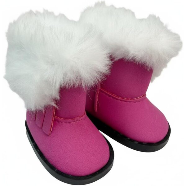 Qianly Stivali da Neve per Bambole 20 cm Rosso Rosa con Finitura Scamosciata e Pelliccia Sintetica