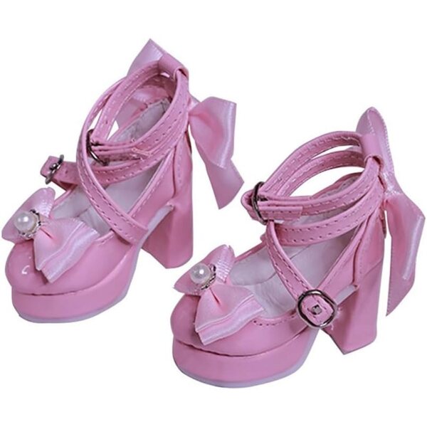 High Heel Schuhe mit Schleife für 1/4 BJD Puppe, elegantes rosa Plateau