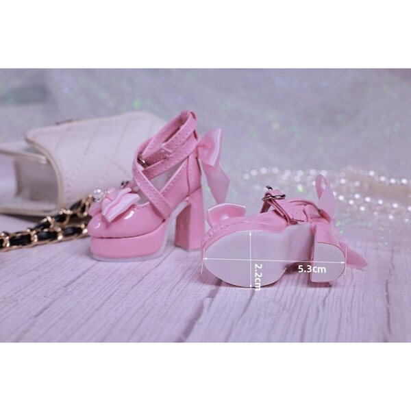 High Heel Schuhe mit Schleife für 1/4 BJD Puppe, elegantes rosa Plateau