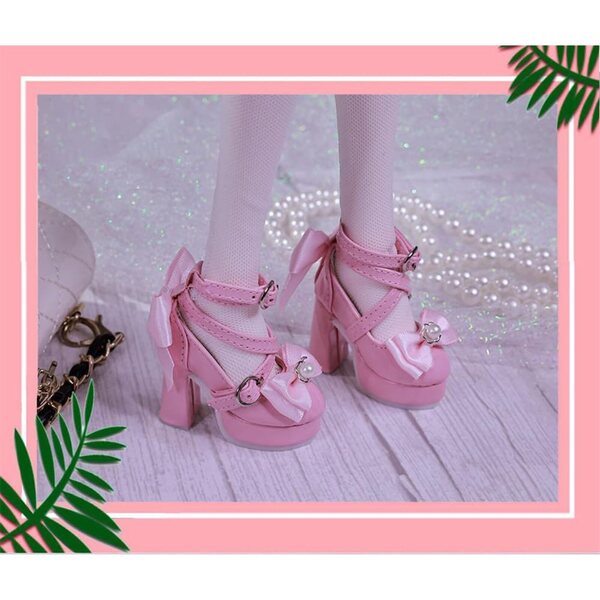 High Heel Schuhe mit Schleife für 1/4 BJD Puppe, elegantes rosa Plateau