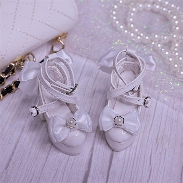 High Heel Schuhe mit Schleife für 1/4 BJD Puppe, elegantes rosa Plateau
