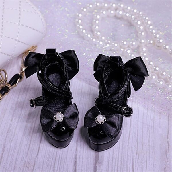High Heel Schuhe mit Schleife für 1/4 BJD Puppe, elegantes rosa Plateau