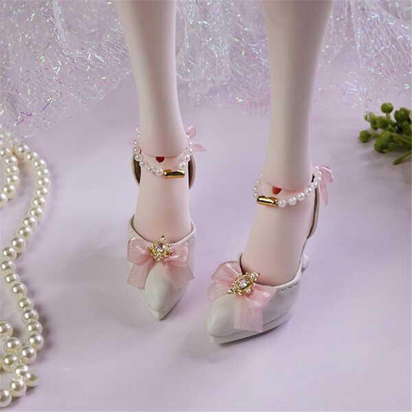 Scarpe con Tacco Alto per Bambole BJD 1/4 (18 Pollici) con Fibbia a Catena di Perle