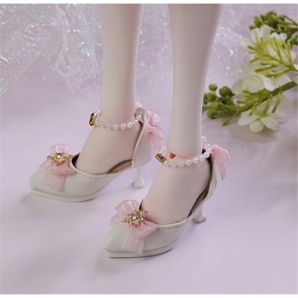 Scarpe con Tacco Alto per Bambole BJD 1/4 (18 Pollici) con Fibbia a Catena di Perle