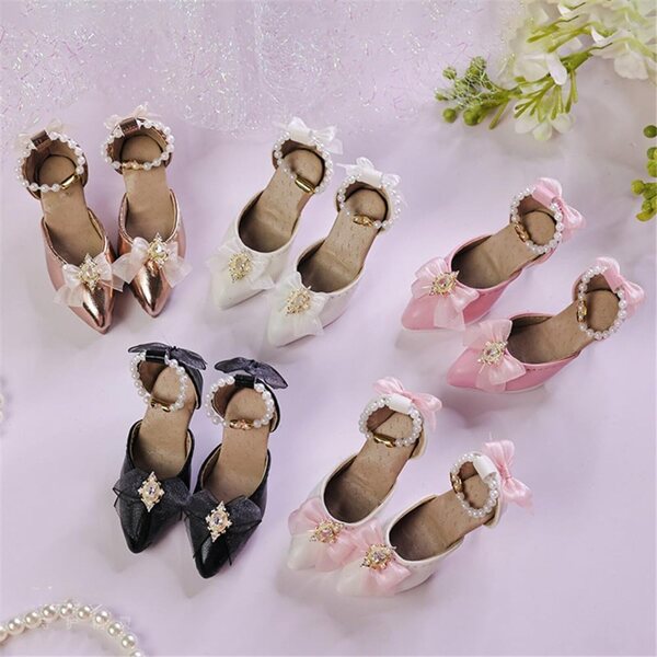 Scarpe con Tacco Alto per Bambole BJD 1/4 (18 Pollici) con Fibbia a Catena di Perle