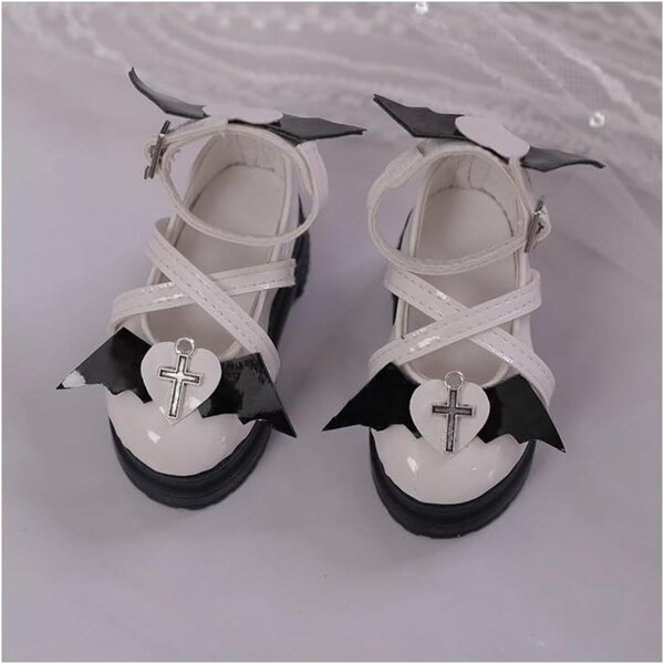 High Heel Schuhe für BJD 1/4 18 Zoll Puppe aus weißem Leder mit Flügeln