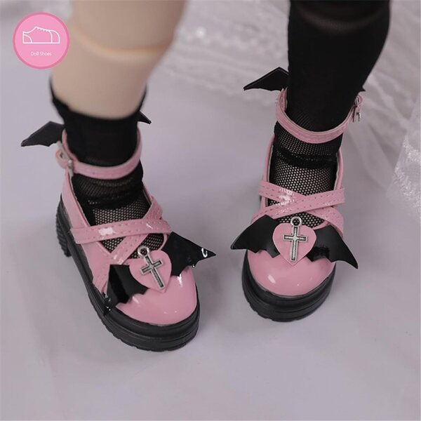 High Heel Schuhe für BJD 1/4 18 Zoll Puppe aus weißem Leder mit Flügeln