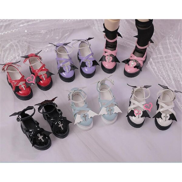 High Heel Schuhe für BJD 1/4 18 Zoll Puppe aus weißem Leder mit Flügeln