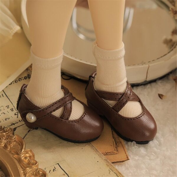 Braune Leder-High-Heel-Schuhe für 1/4 BJD-Puppen – 18-Zoll-Puppenzubehör