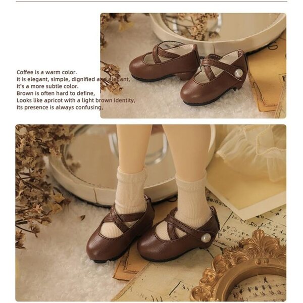 Braune Leder-High-Heel-Schuhe für 1/4 BJD-Puppen – 18-Zoll-Puppenzubehör