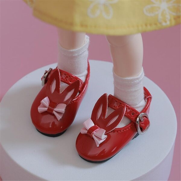 Scarpe in Pelle Rosse con Orecchie di Coniglio per Bambole BJD 1/6 - Uterui