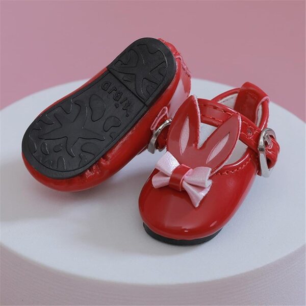 Scarpe in Pelle Rosse con Orecchie di Coniglio per Bambole BJD 1/6 - Uterui
