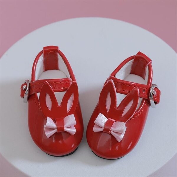 Scarpe in Pelle Rosse con Orecchie di Coniglio per Bambole BJD 1/6 - Uterui