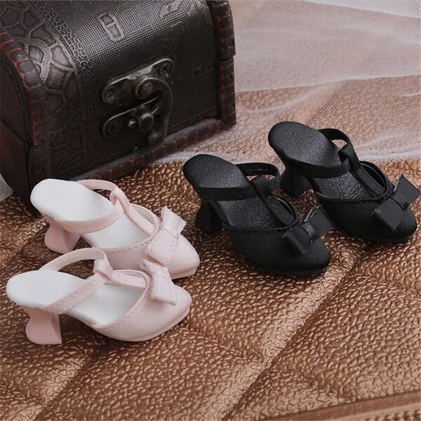 Sandali con Tacco Alto Neri per Bambola BJD 1/4 - Accessori in Pelle 18 Pollici