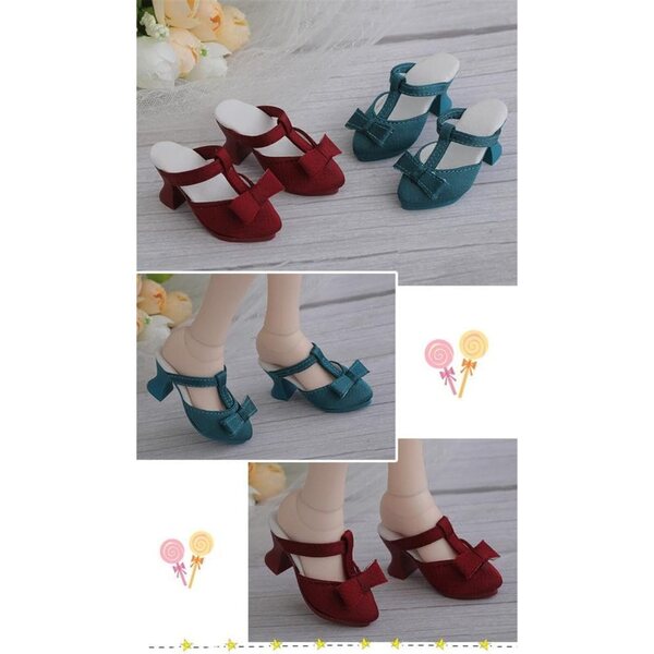 Sandali con Tacco Alto Neri per Bambola BJD 1/4 - Accessori in Pelle 18 Pollici