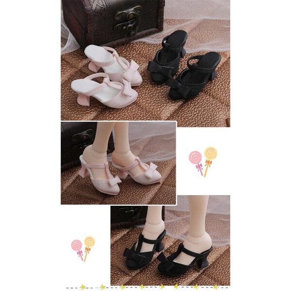 Sandali con Tacco Alto Neri per Bambola BJD 1/4 - Accessori in Pelle 18 Pollici