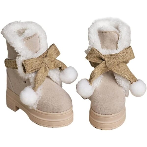 Khaki Winterstiefel für 1/4 18 Zoll BJD Puppen mit Plüschschleife