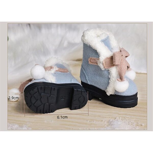 Khaki Winterstiefel für 1/4 18 Zoll BJD Puppen mit Plüschschleife