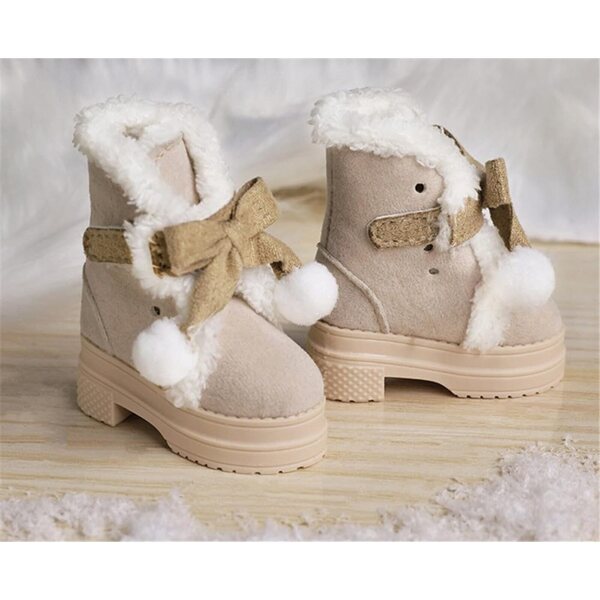 Khaki Winterstiefel für 1/4 18 Zoll BJD Puppen mit Plüschschleife