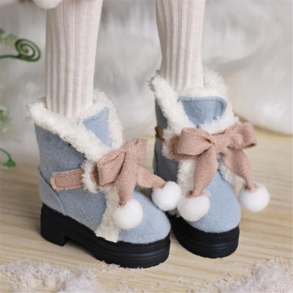 Khaki Winterstiefel für 1/4 18 Zoll BJD Puppen mit Plüschschleife