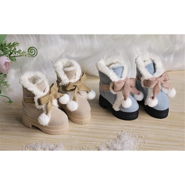 Khaki Winterstiefel für 1/4 18 Zoll BJD Puppen mit Plüschschleife