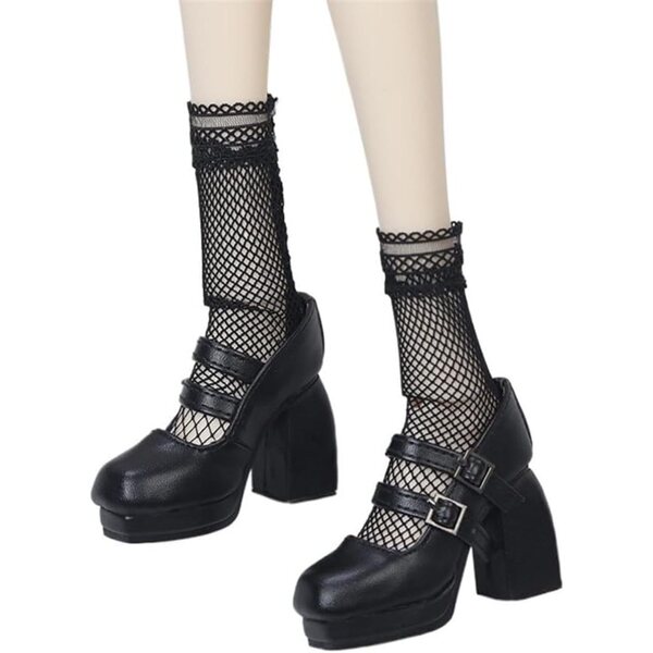 Scarpe Tacco Alto in Pelle Nera per Bambola BJD 1/3 - Accessori Eleganti 60 cm