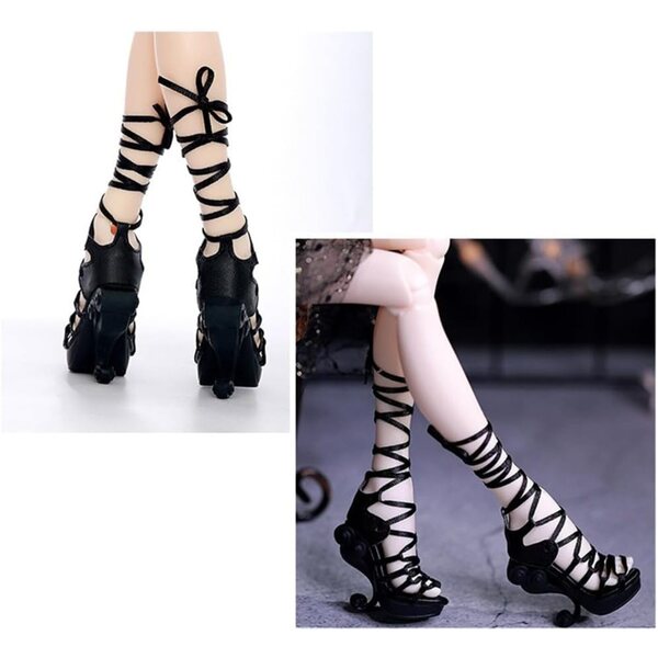 Scarpe Tacco Alto Nere per Bambola BJD 1/4 - Accessori Moda 18 Pollici