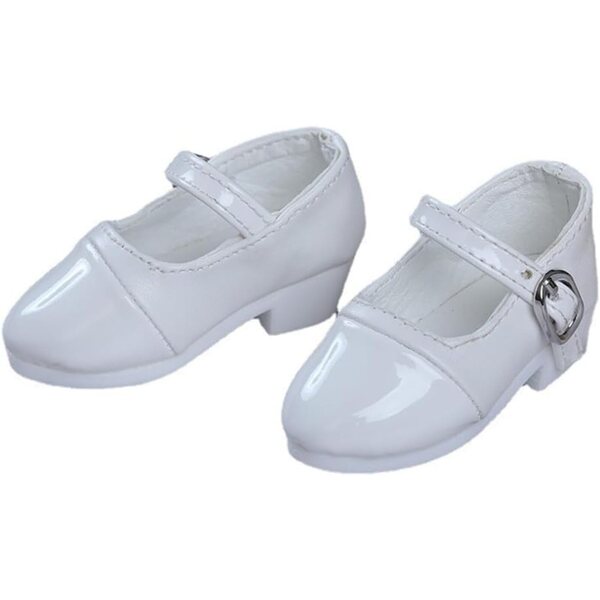 Scarpe con Tacco Basso e Fibbia per Bambola BJD 1/4 SD in Pelle Bianca di Alta Qualità