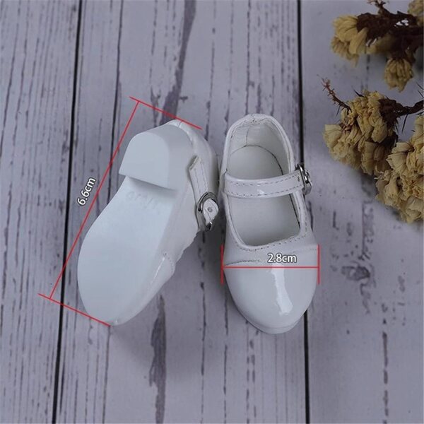 Scarpe con Tacco Basso e Fibbia per Bambola BJD 1/4 SD in Pelle Bianca di Alta Qualità