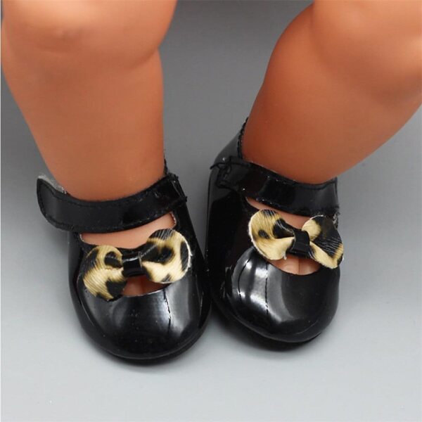 Scarpe in pelle nere con papillon per bambole 46 cm - Accessori per costumi bambole 18''