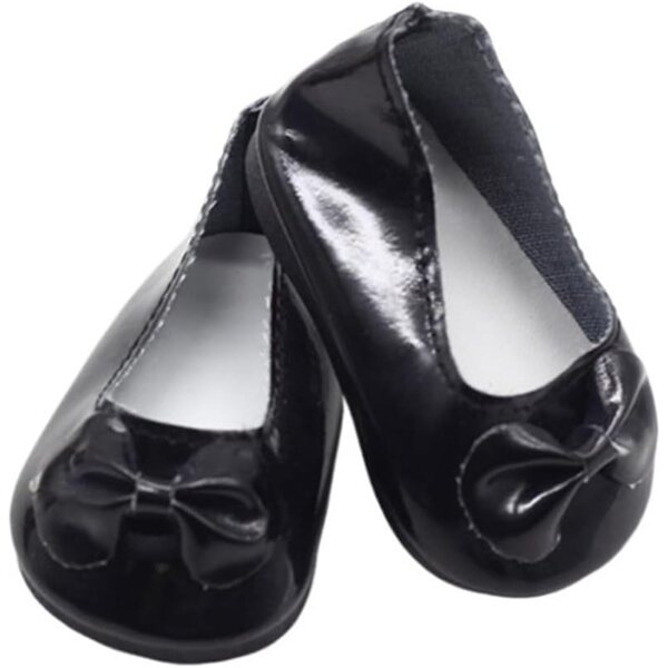 Lederschuhe mit Schleife für 46-cm-Puppe – niedriges schwarzes Kostümzubehör