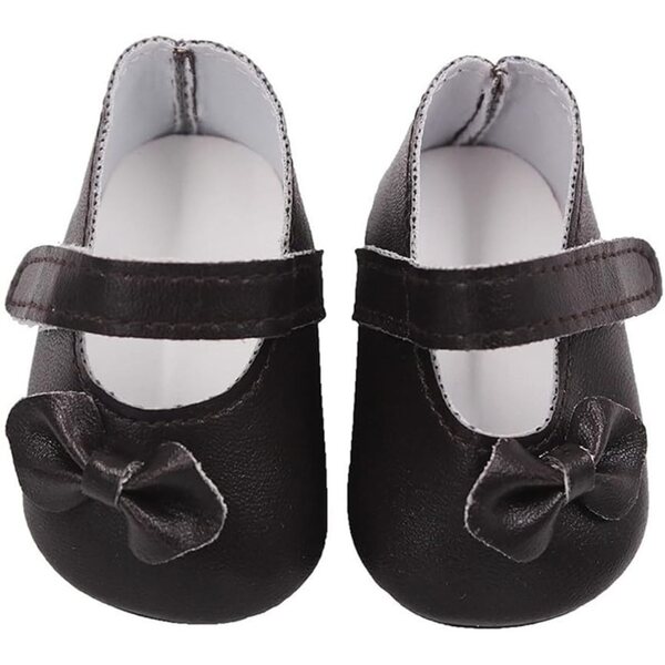 Scarpe in pelle nere per bambola 46 cm con fiocco, accessorio per costume bambola americana