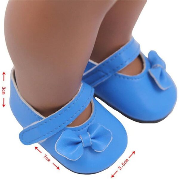 Scarpe in pelle nere per bambola 46 cm con fiocco, accessorio per costume bambola americana