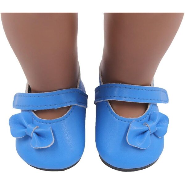 Scarpe in pelle nere per bambola 46 cm con fiocco, accessorio per costume bambola americana