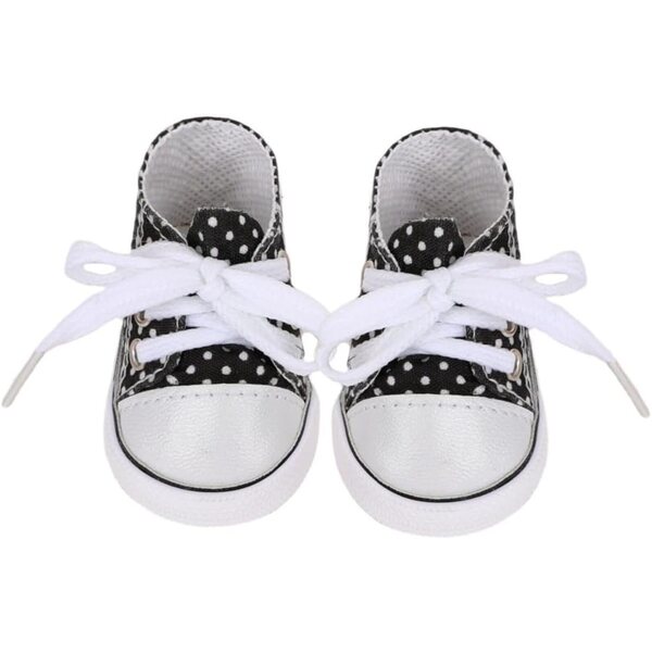 Scarpe nere di tela con lacci per bambola 46 cm, accessorio American Doll con pois