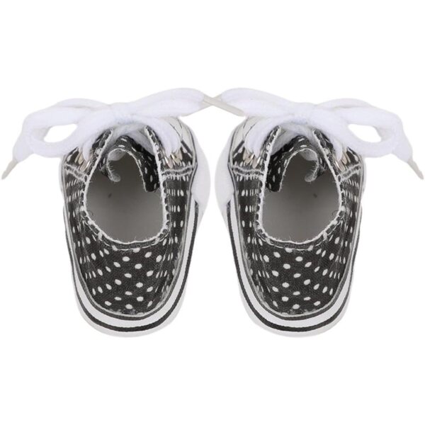 Scarpe nere di tela con lacci per bambola 46 cm, accessorio American Doll con pois