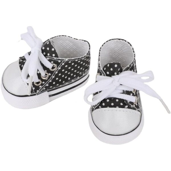 Scarpe nere di tela con lacci per bambola 46 cm, accessorio American Doll con pois