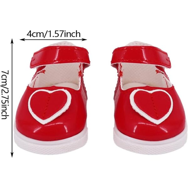 Scarpe in pelle rosse a cuore per bambola 46 cm - Accessori per bambola da 18 pollici