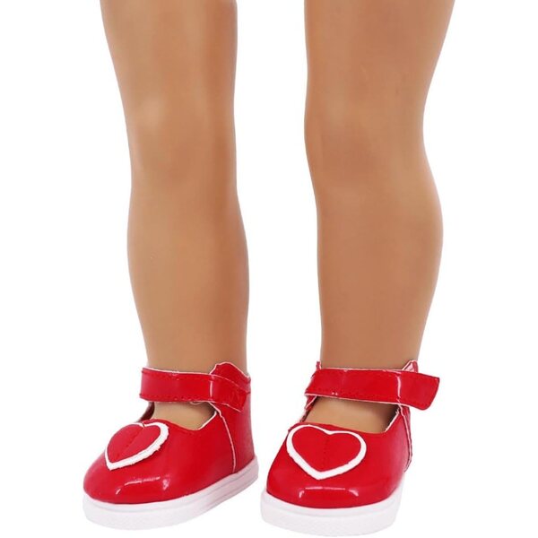 Scarpe in pelle rosse a cuore per bambola 46 cm - Accessori per bambola da 18 pollici