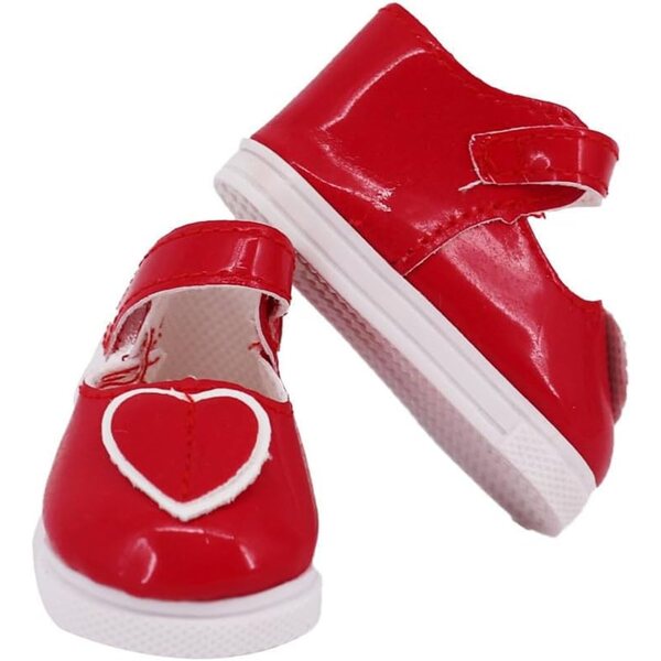 Scarpe in pelle rosse a cuore per bambola 46 cm - Accessori per bambola da 18 pollici