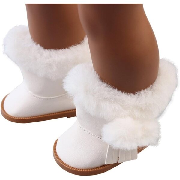 Stivali di peluche bianchi per bambole 46 cm, accessori caldi e resistenti
