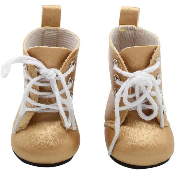 Goldene Lederstiefel 46 cm für amerikanische Puppen mit Schnürsenkeln – Kostümzubehör